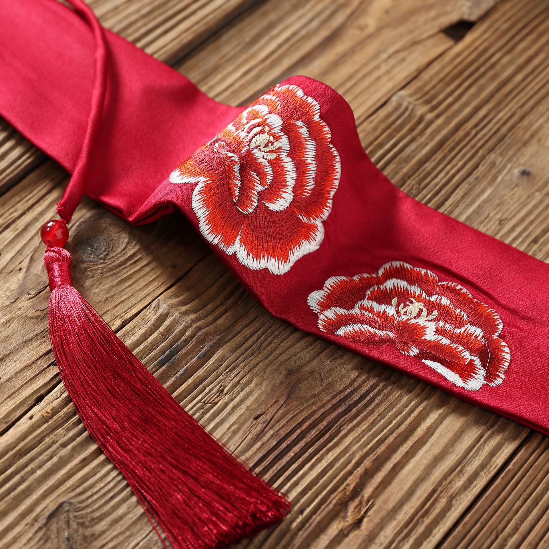 2022春夏新款国风时尚新中式国色牡丹双花刺绣腰封