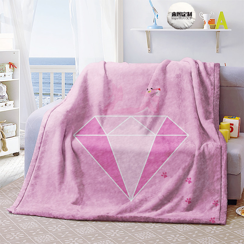 粉红顽皮豹多图案卡通可爱折边毛毯 可来图定制萌萌哒法兰绒被子