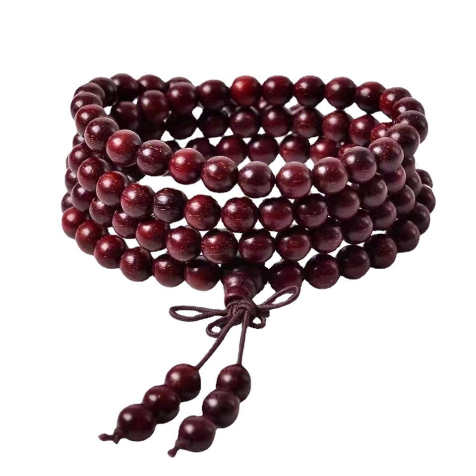 Rosewood Wooden Prayer Beads Bracelet 108 Tablets Red Jasper Beads Wooden Bracelet Ornament Beads Crafts Wholesale