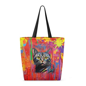 外贸亚马逊时尚可爱毛图案女生实用帆布购物袋旅行健身海滩手提袋