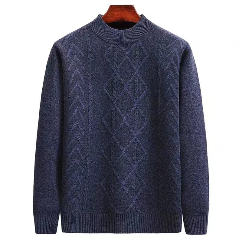 秋冬季爸爸装圆领毛衣加绒加厚打底衫中老年人爷爷针织保暖毛衫-阿里