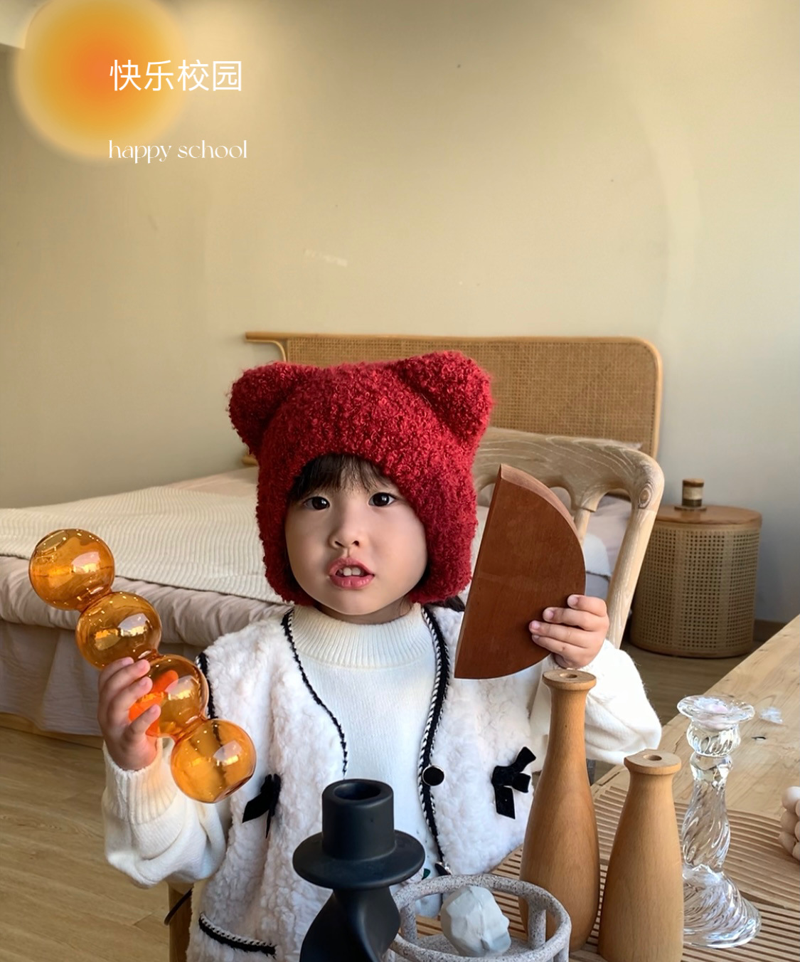 Japanese and Korean Soft and Adorable Bear Hat Earflaps Woolen Knitted Hat Japanese Warm Hat Soft Glutinous Cute Children Hat