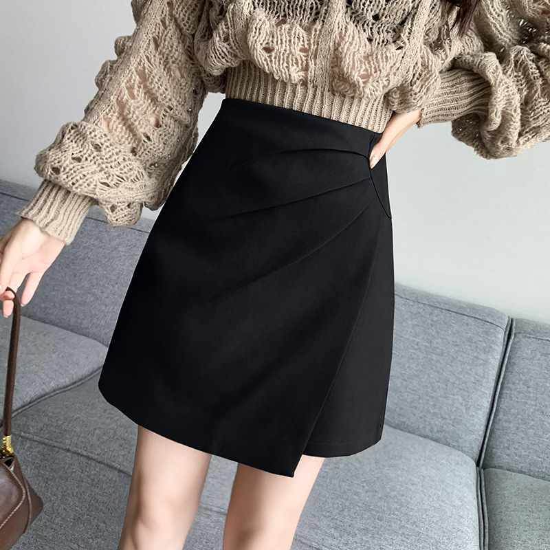 Irregular Pleated Skirt for Women 2023 Spring and Summer New High Waist Hip Skirt Suit a Words Anti-Exposure Short