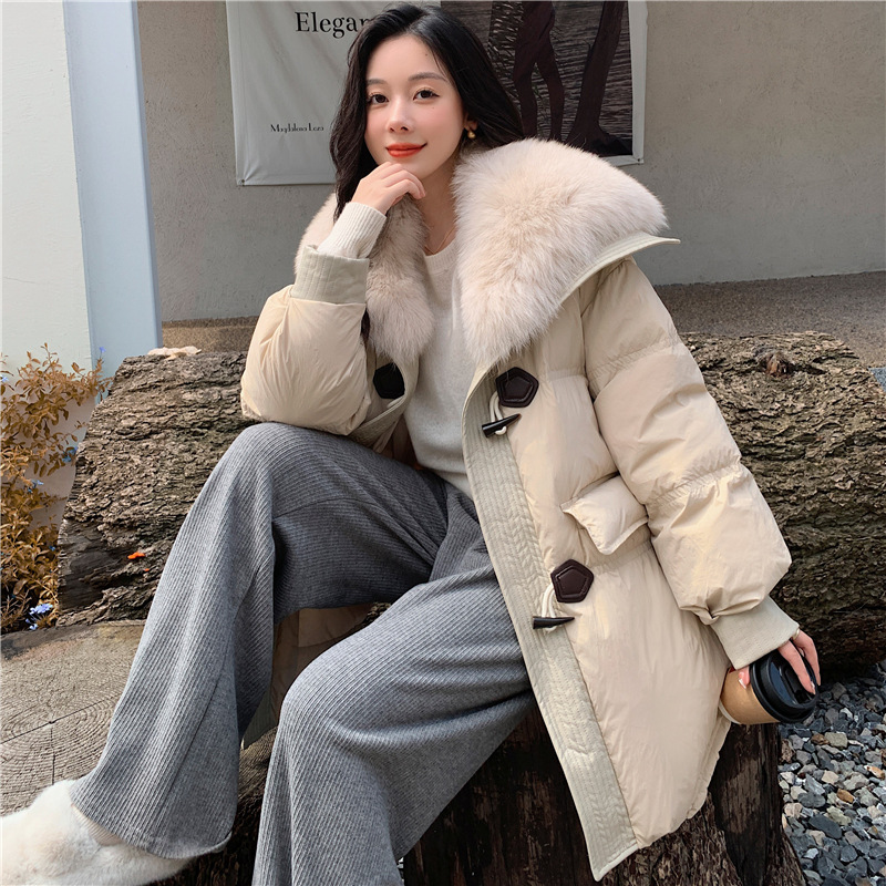 2023 New Big Fur Collar plus-Sized plus Size Mid-Length Pregnant Women down Jacket Women plus Size 90 White Duck down Gm2310