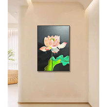 新中式《露水荷花》抽象艺术玄关喷绘装饰画小众寓意好花卉挂壁画