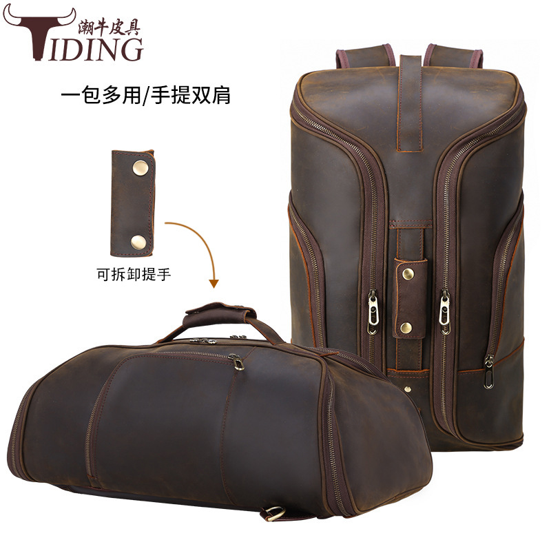 Tiding European and American New Top Layer Leather Backpackage Outdoor Leather Portable Travel Bag Large Capacity 15.6 Backpack for Men