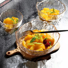日式锤纹金边玻璃沙拉碗创意家用北欧风透明水果盘套装甜品碗套装