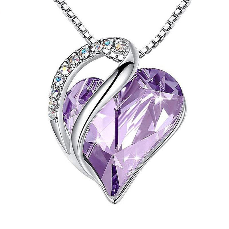 Amazon Hot Sterling Silver Geometric Heart Shape Colorful Austrian Element Crystal Pendant Necklace for Women