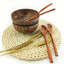 Superior Coconut Wood Bowl Wooden Spoon and Fork Set Polishe