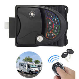 汽车黑色金属露营车密码锁无线智能电子房车锁双插销拖挂门锁通用