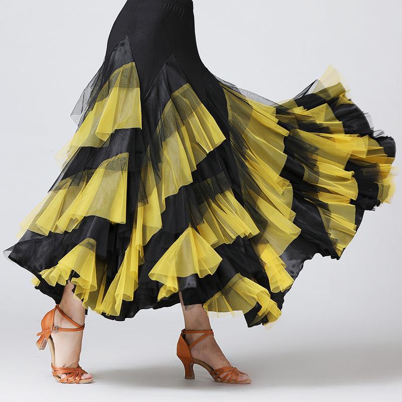 亚马逊 国标舞裙摩登交谊舞裙半身长裙 新款舞台服华尔兹大摆裙