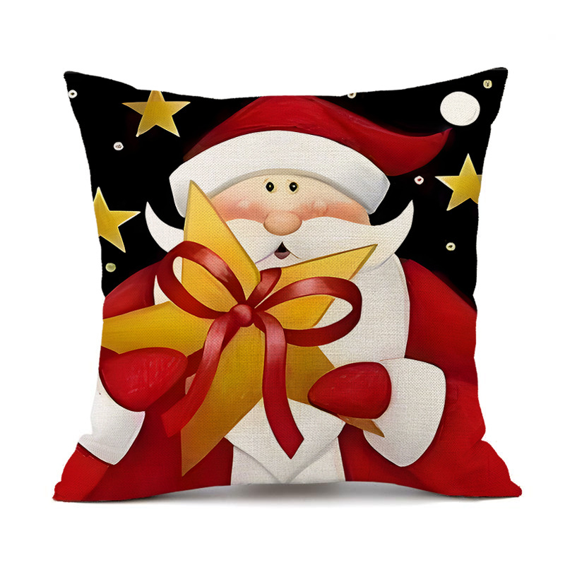 Amazon Cross-Border New Arrival Christmas Pillow Cover Elk Christmas Tree Holiday Decoration Printed Linen Backrest Cushion