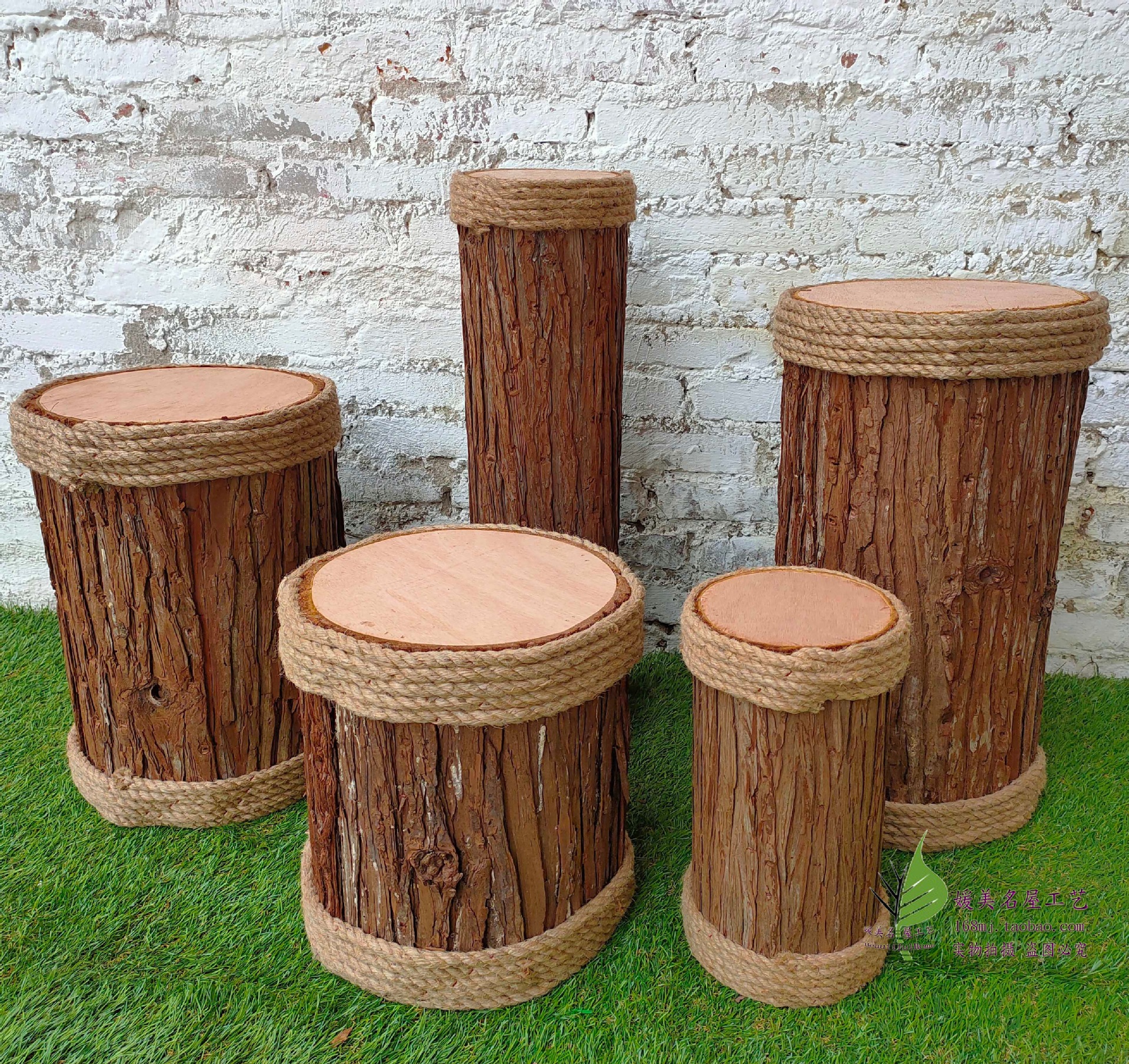 仿真树桩餐厅特色小清新仿真麻绳木桩假木墩空心圆木栅栏围栏装饰