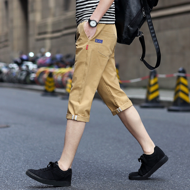 纯棉七分裤男夏季新款韩版休闲中裤男款潮流沙滩宽松直筒男士短裤