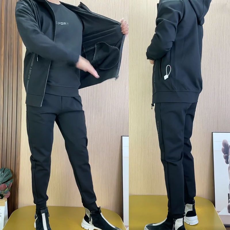 春秋季新款男士2023高品质套装简约百搭中青年外套裤子卫衣三件套