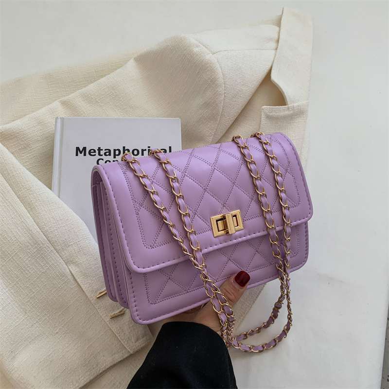 Simple Small Bag 2022 New Trendy Spring Fashion Chain Women's Shoulder Bag Rhombic Embroidery Thread Crossbody All-Matching Square Bag