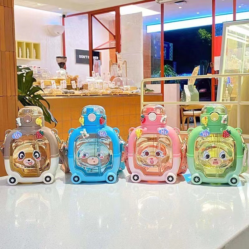 H182 Water Cup Summer Drop-Proof and Portable Cup with Straw Girls Good-looking Crossbody Water Cup Magic Bear Square Water Cup