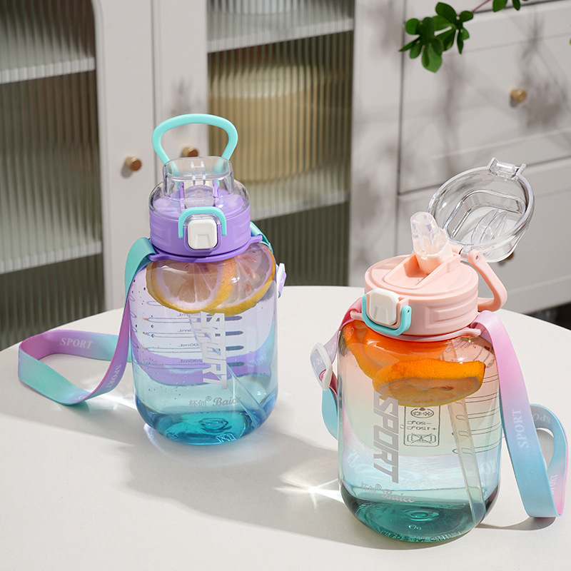 Plastic Big Belly Cup Water Bottle Good-looking Large Capacity High Temperature Resistant Summer Handy Cup with Straw Strap