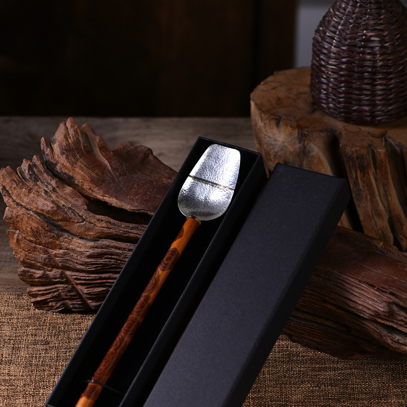 新款云妃银茶铲配件泡茶工具茶道茶具配件泡茶工具竹编盛茶小铲勺