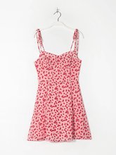 粉色碎花吊带裙女2022夏季新款欧美时尚纯欲性感修身系带显瘦短裙