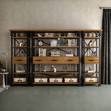 美式铁艺实木置物架客厅工业风隔板书架简约现代储物隔板落地书柜