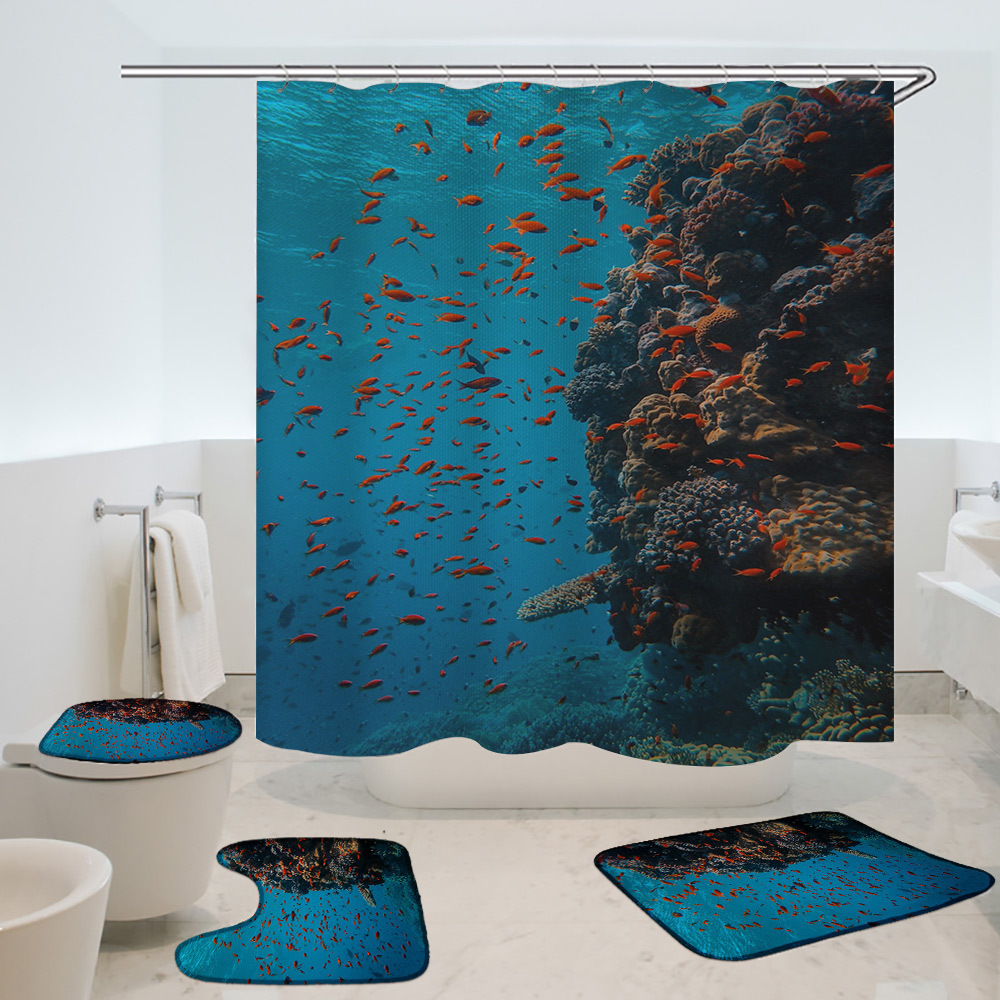 Underwater World Shower Curtain Water-Repellent Cloth 3D Printing Decoration Waterproof Curtain Polyester Shower Partition Curtain Bathroom Curtain Amazon