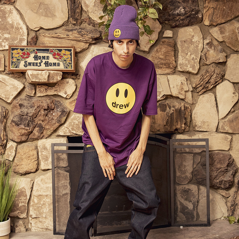 drew贾斯丁比伯欧阳娜娜贾斯汀同款笑脸潮牌短袖情侣t恤打底衫