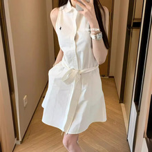 白色polo无袖连衣裙女夏季2024新款法式高级感小个子修身衬衫裙子