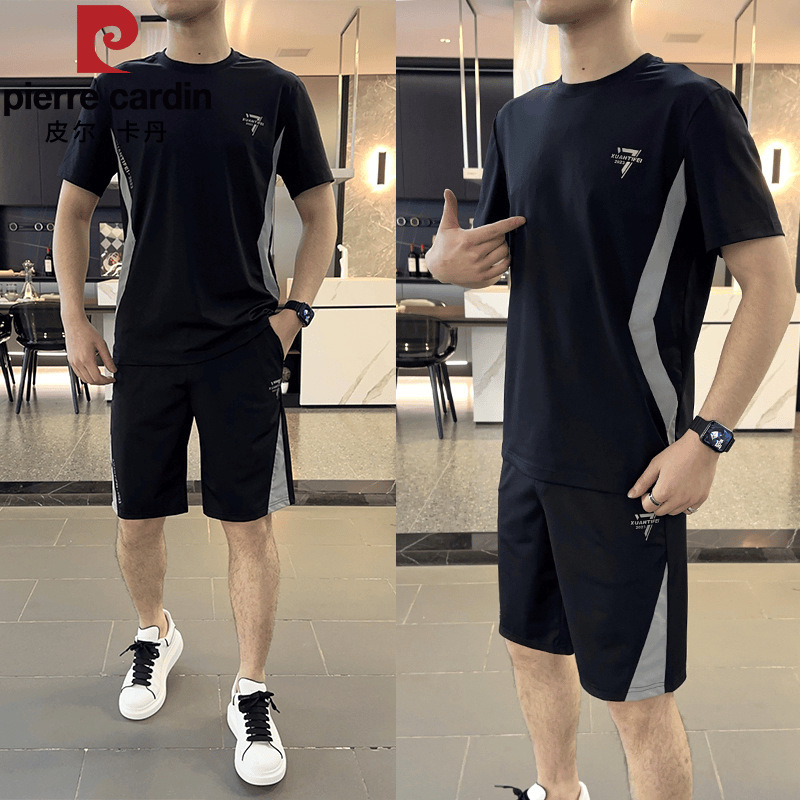 同款皮尔卡丹夏季男士冰丝休闲运动套装中青年时尚潮流薄款短裤套