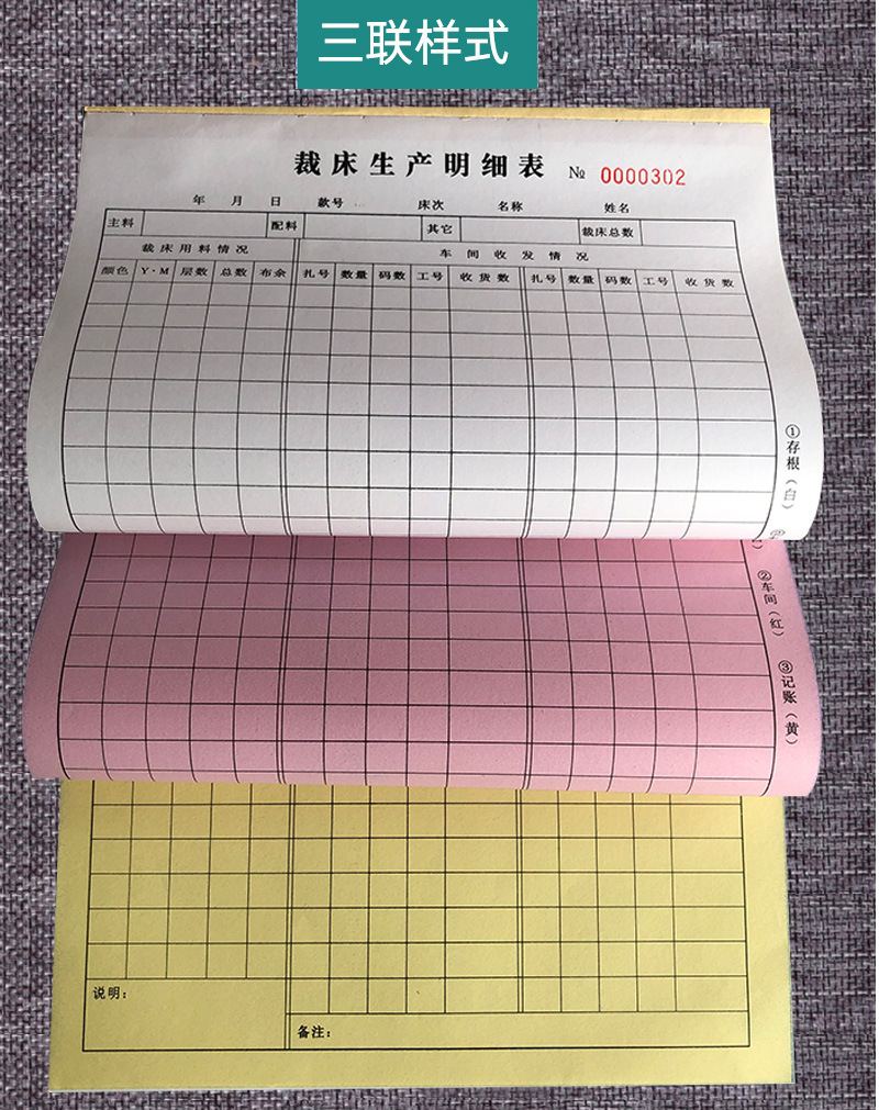 描述是否跨境出口专供货源否适用范围制衣厂,服装厂颜色二联裁床单1本