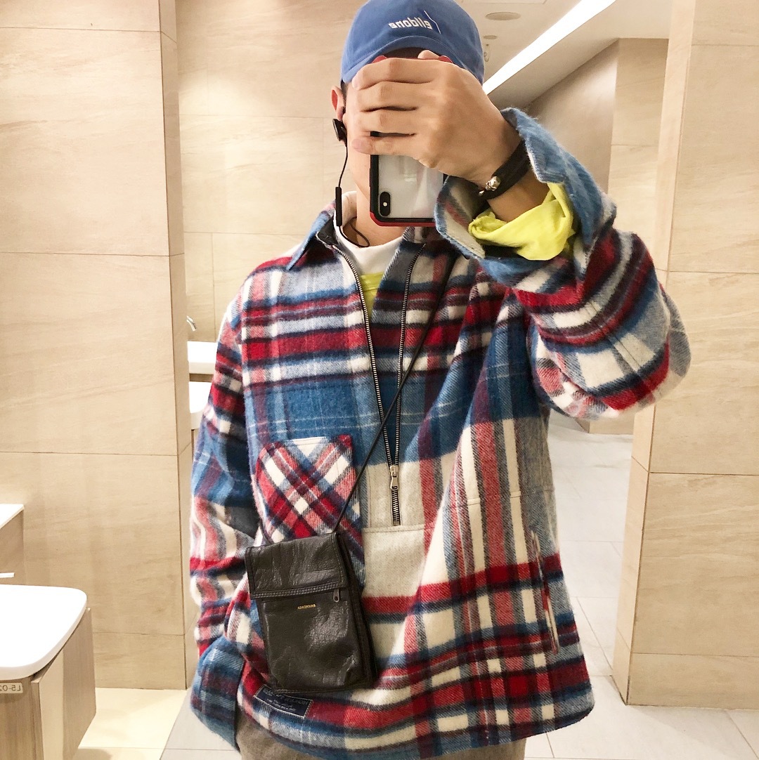 we11done 20fw早秋羊毛呢格子衬衫welldone流行同款宽松拉链外套