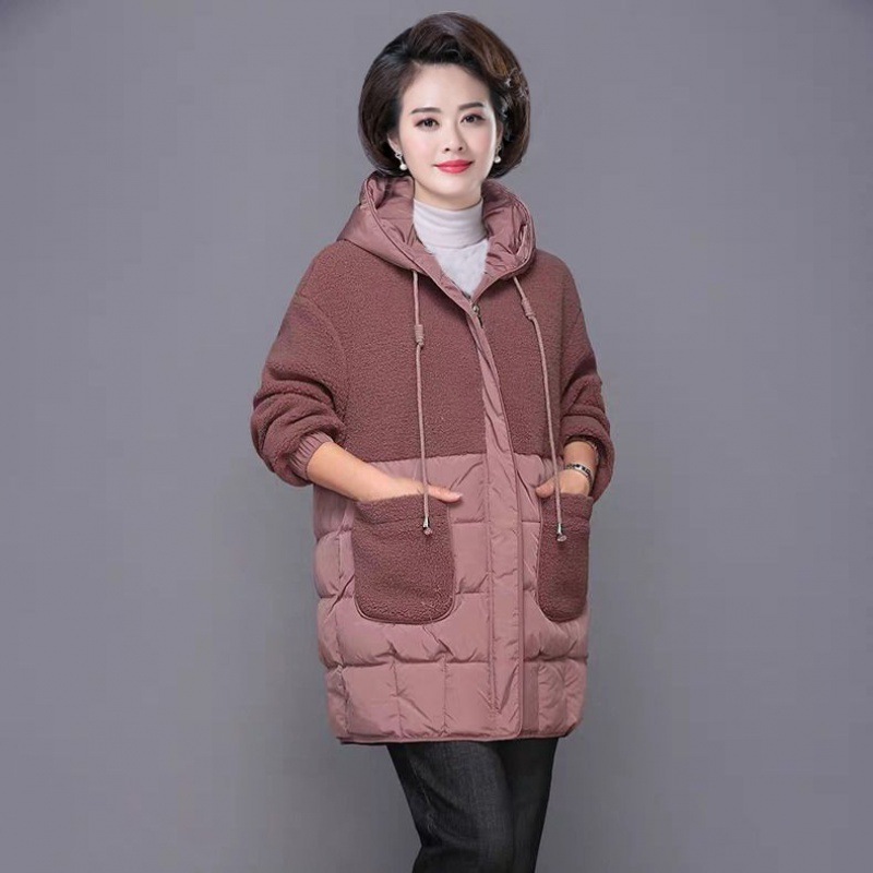 中老年羽绒棉服女妈妈秋冬装外套中长款棉衣大码中年洋气加厚棉袄