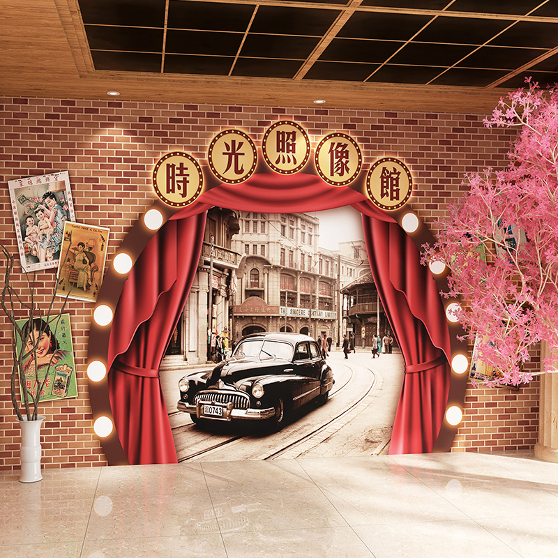 老上海民国风壁纸复古怀旧旗袍店照相馆背景墙布剧本杀上海滩墙纸