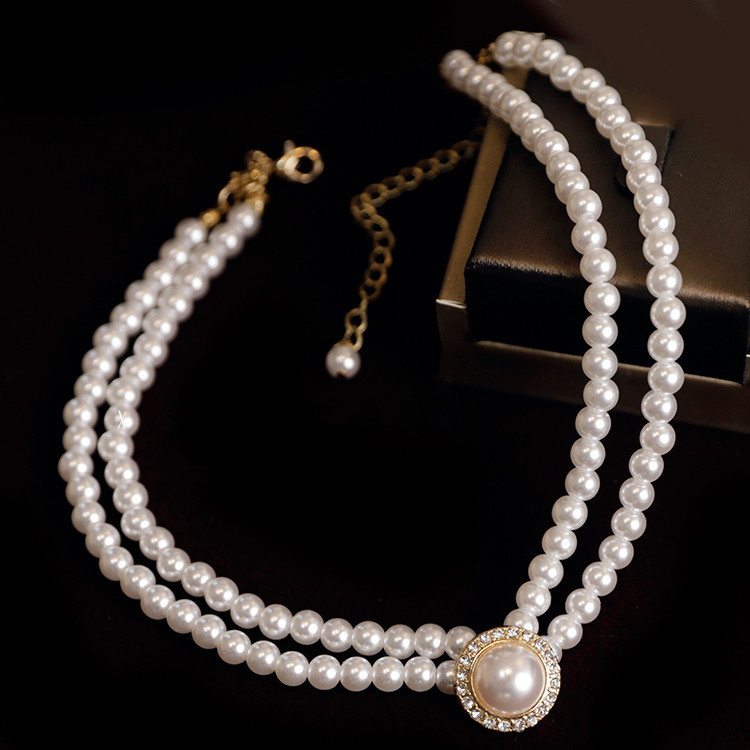 French Style Elegant Retro Banquet Pearl Necklace Women's Clavicle Chain Bridal Wedding Accessory Wedding Dress Rhinestone Earrings