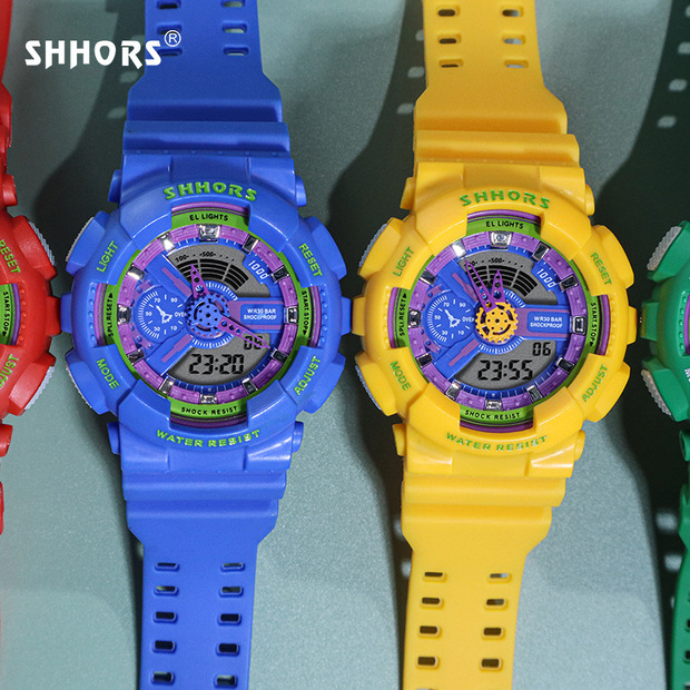 圣猴时shhors 双显个性电子潮流男女夜光闹铃休闲学生电子手表