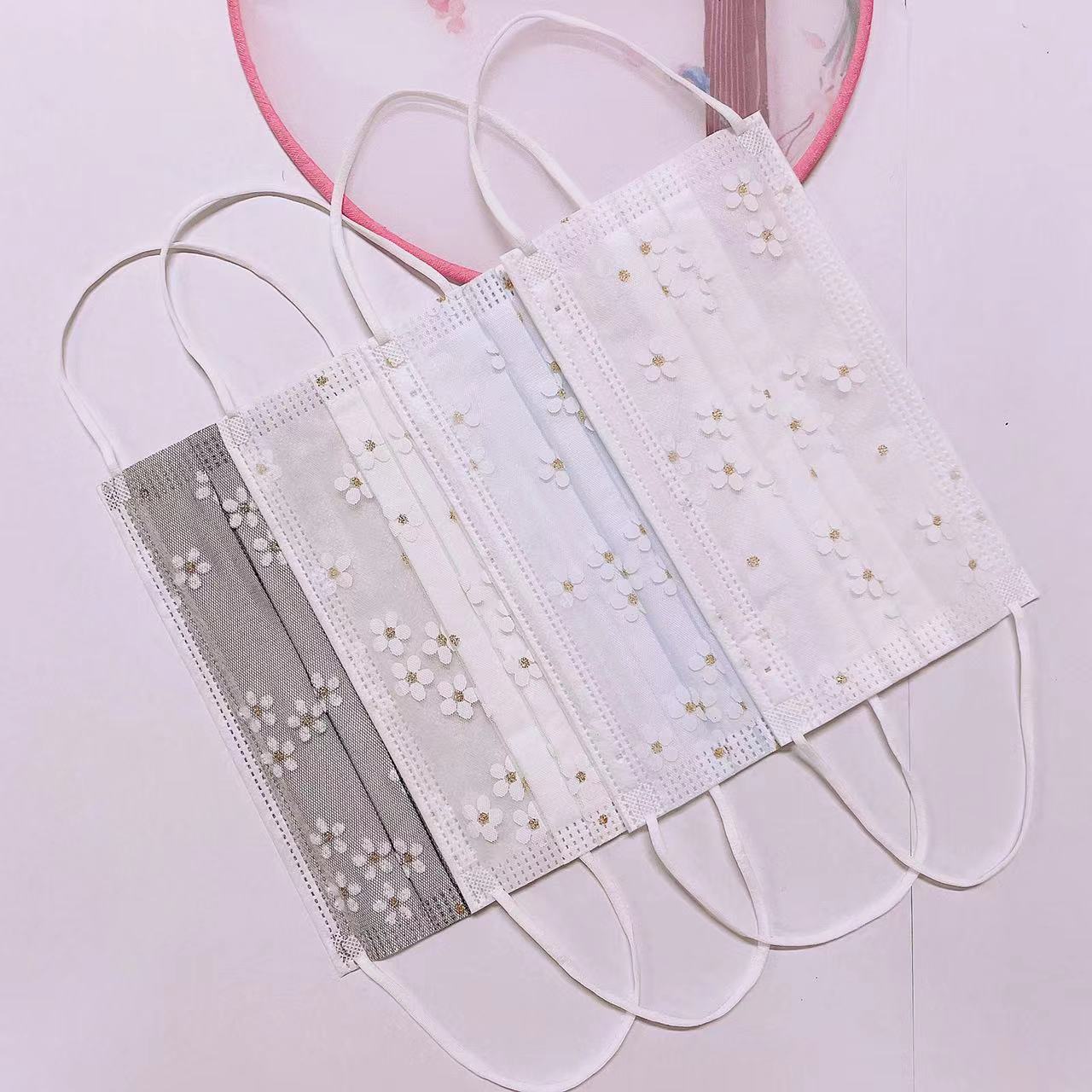 成人小邹菊网纱四层口罩透气防晒带熔喷一次性口罩厂家现货批发