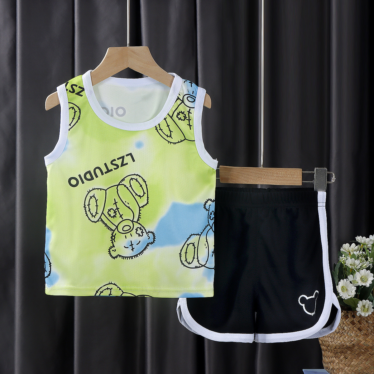 Children's Vest Suit New Quick-Drying Mesh Style for Sports Sleeveless Breathable Leisure Vest Shorts Set One Piece Dropshipping