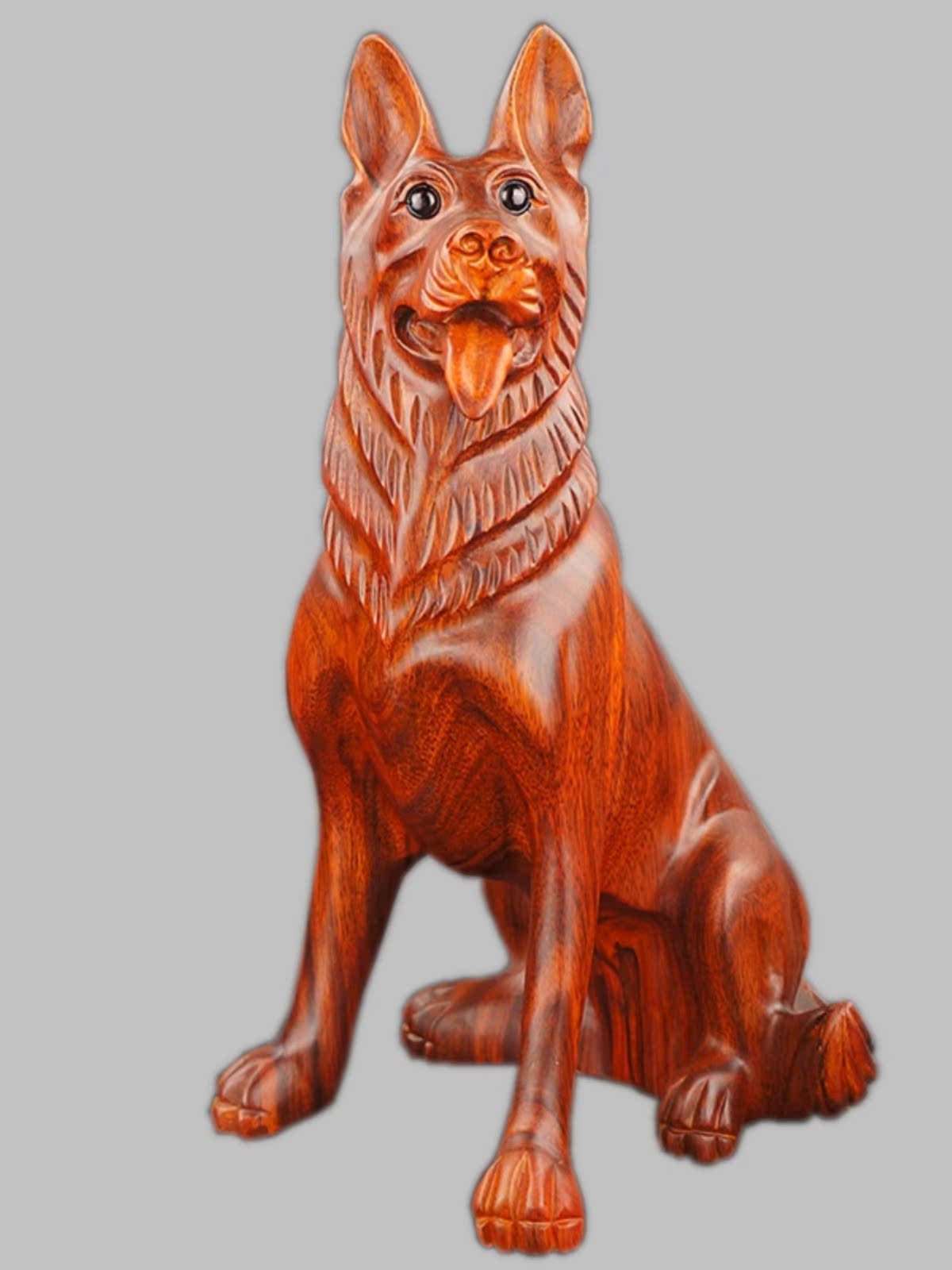 东阳木雕红木工艺品十二生肖招财实木狗动物家居木头狗木狼狗摆件