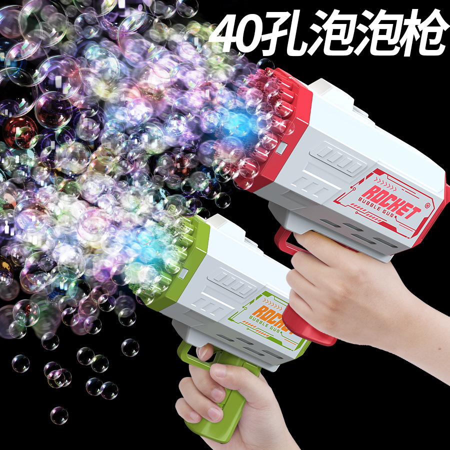 跨境专供电动手持沾水红绿太空40孔加特林泡泡枪led灯光户外玩具