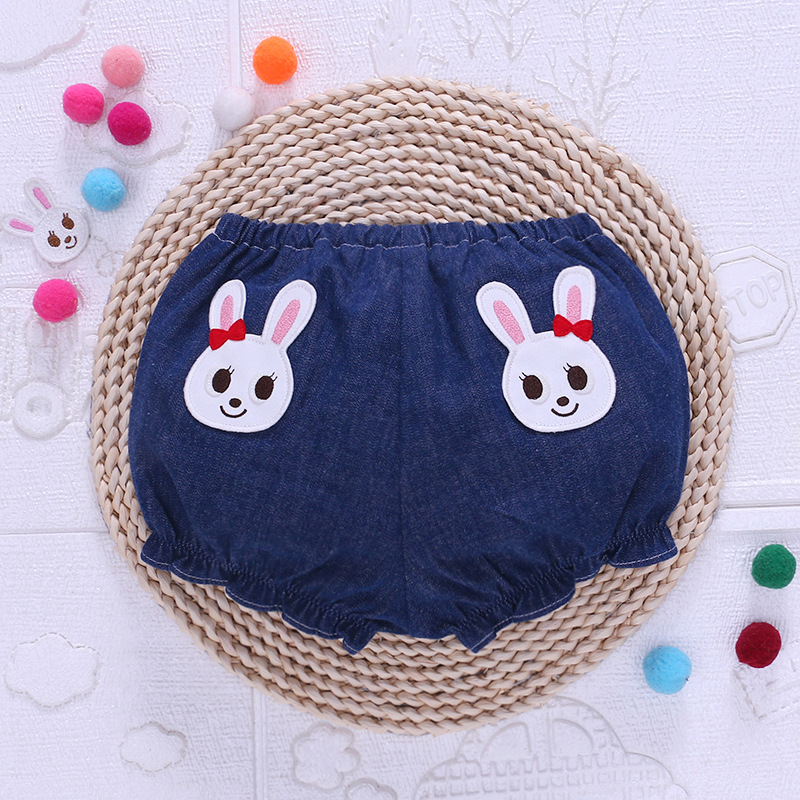 现货miki童装 日系男女童卡通熊兔牛仔短裤灯笼裤宝宝南瓜裤pp裤