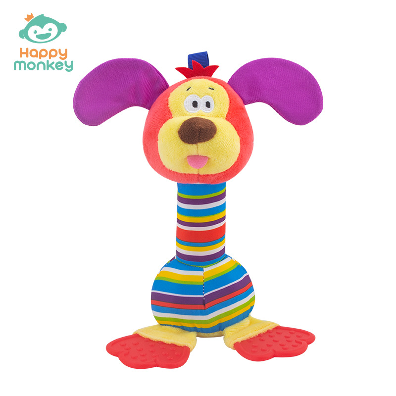 Happy Monkey Baby Handheld Cartoon Animal Rattle Teether Biteable Soothing Baby Toys Cross-Border