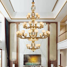 全铜吊灯新中式天然玉石灯中国风松柏餐厅卧室灯复式楼别墅客厅灯