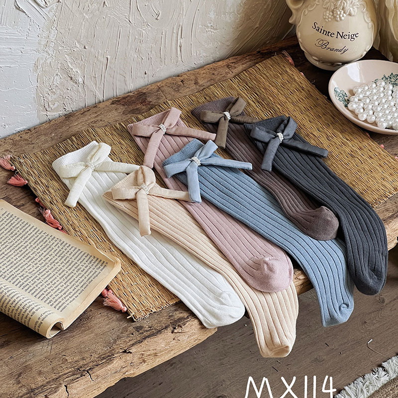 品质女童堆堆袜24年春夏款儿童棉袜子宽体蝴蝶结简约百搭中筒袜