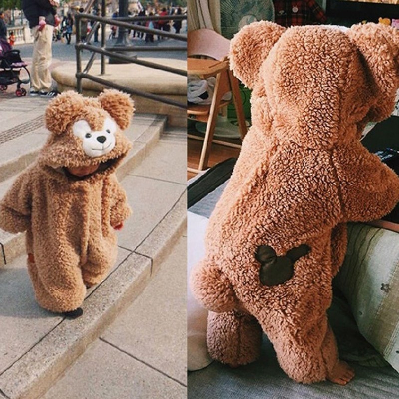 网红外套爬服连体衣熊衣服202秋冬装新款加绒加厚哈衣男女童宝宝