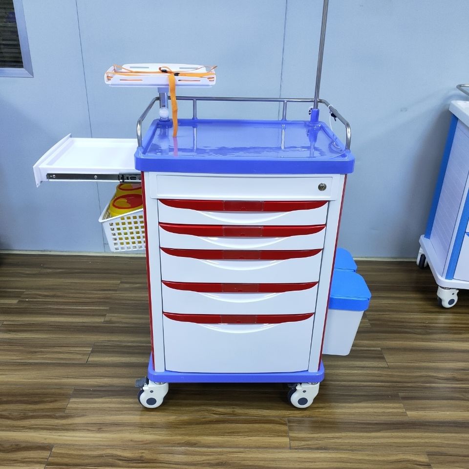 医用abs抢救车医用推车送药车口腔推车换药急救推车医用蓝色16格