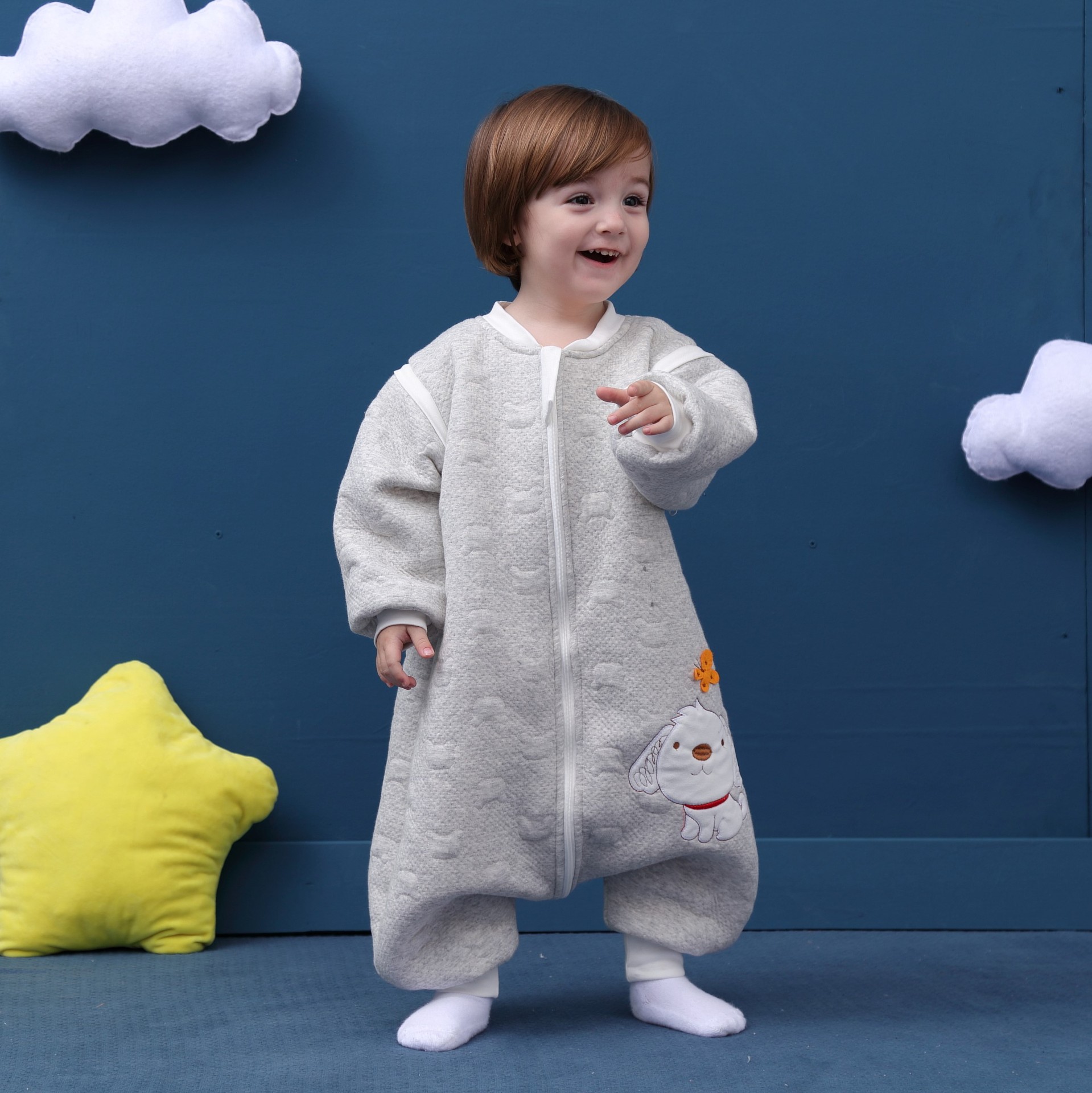 婴儿分腿睡袋春秋季纯棉男女宝宝可拆袖小童睡袋儿童防踢被秋冬款