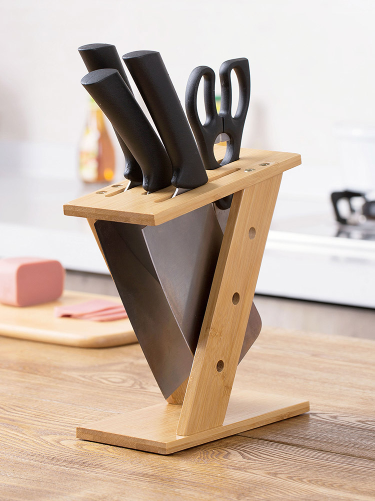 居家家 楠竹交叉刀架厨房刀具收纳架 家用刀座置物架菜刀架插刀架