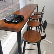 铁艺实木高脚吧台桌家用客厅复古靠墙酒吧奶茶店阳台长条桌椅组合