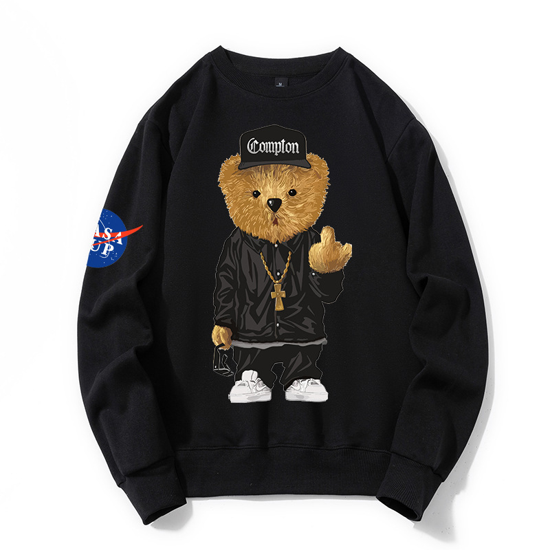 lee sebon联名潮牌ins熊圆领卫衣男秋冬季新款圆领情侣长袖t恤男