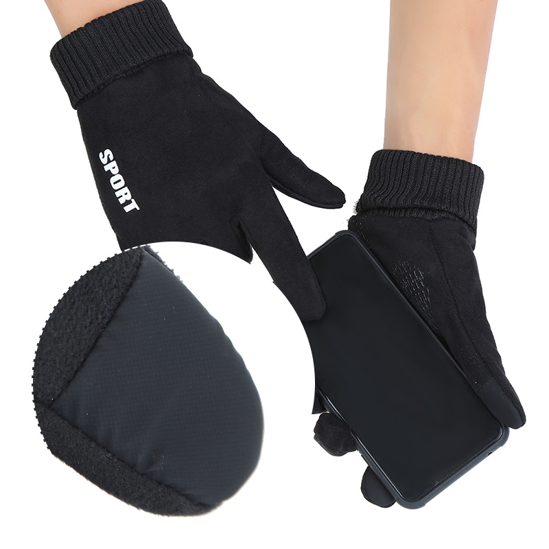 Winter Warm Suede Gloves Adult Men Women's Fleece-Lined Thickened Riding Sports Anti-Slip Screw Touch Screen Gloves